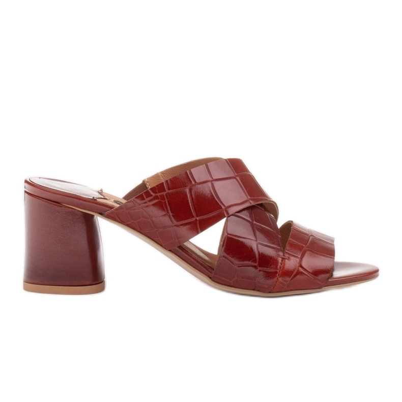 Marco Shoes Ženske kožne papuče od kože s izrezanim prugama crvena