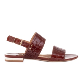 Marco Shoes Ravne sandale od prave kože s metalik petom smeđa