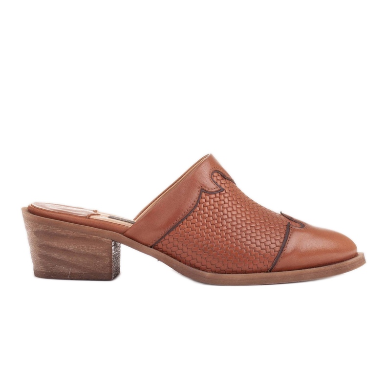 Marco Shoes Ženske kožne papuče na petu s utorima smeđa