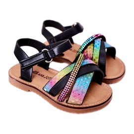 FR1 Dječje sandale sa šljokicama Black Becky crna plava ružičasta zelena