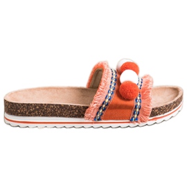 SHELOVET Moderne papuče s pomponima narančasta