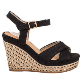 SHELOVET Elegantne sandale na klin crna