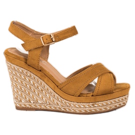 SHELOVET Elegantne sandale na klin smeđa