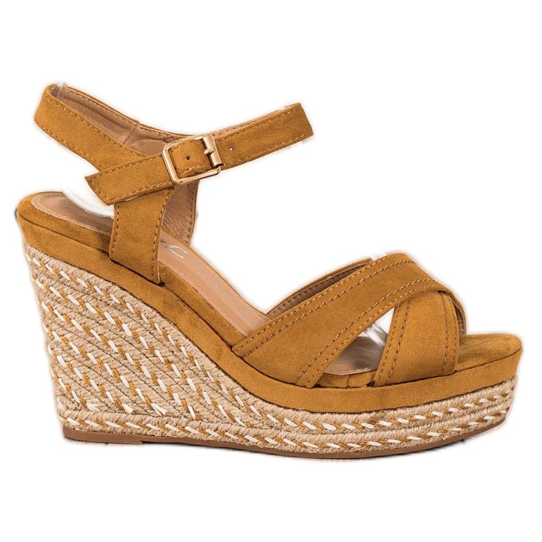 SHELOVET Elegantne sandale na klin smeđa