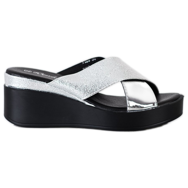 Weide Srebrne papuče na klin srebro