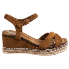 SHELOVET Sandale na klin sa antilopom smeđa
