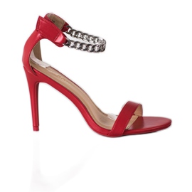 SHELOVET Sandale na štiklu s lancem crvena