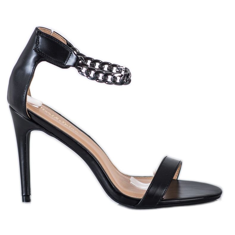 SHELOVET Sandale na štiklu s lancem crno