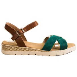 SHELOVET Ležerne sandale s kopčom smeđa zelena