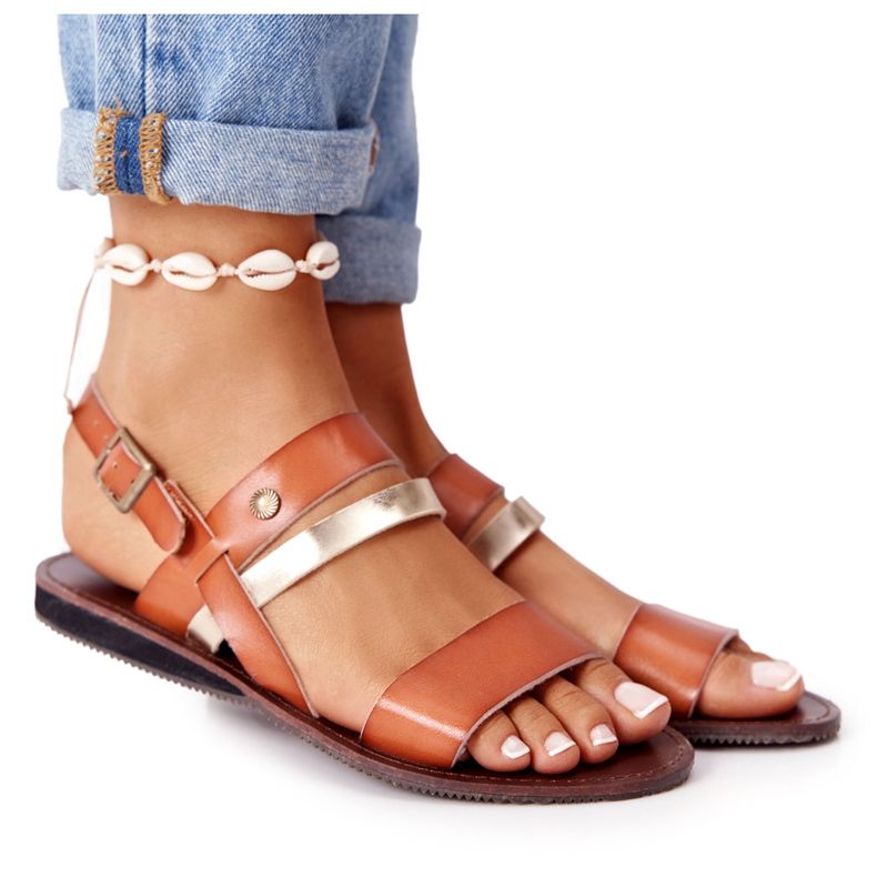 Ženske ravne sandale, smeđe i zlatne Doris smeđa zlatna