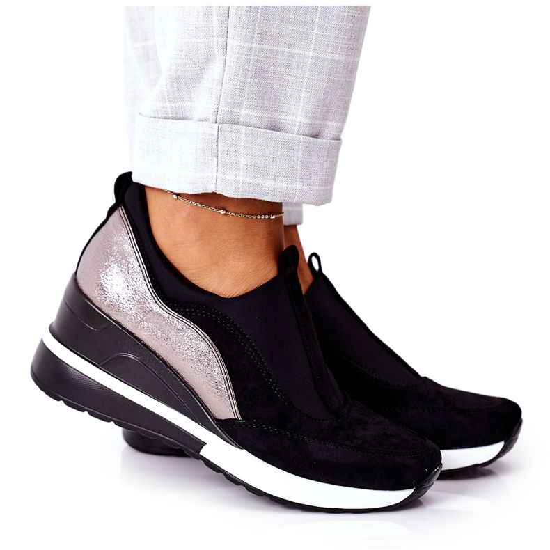 Vinceza 10593 Crno-srebrne tenisice na klin na klizanje srebro