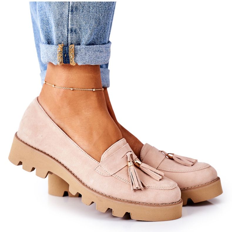 Mokasine od antilopa Lewski Shoes 3053 Cappuccino bež