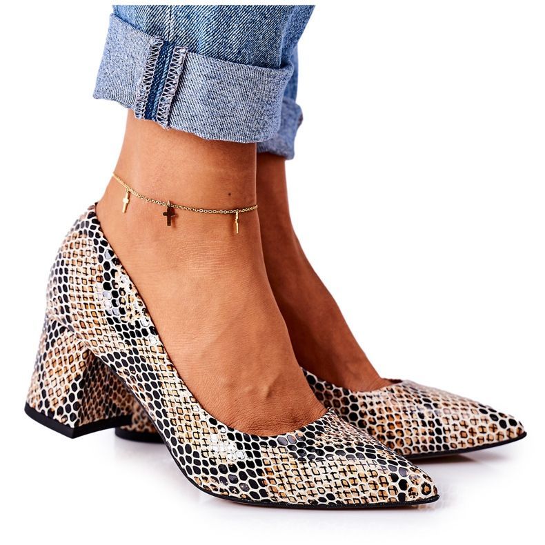 Kožne pumpe sa životinjskim uzorkom Lewski cipele 2801 Crno-bež