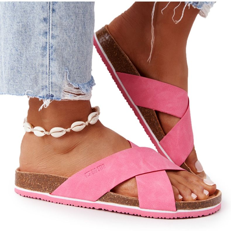 Kožne profilne papuče Big Star HH274597 Fuchsia ružičasta