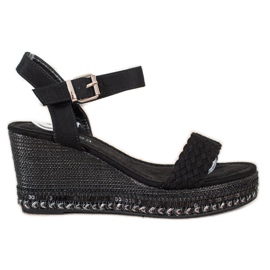 SHELOVET Sandale s pletenim klinom crna