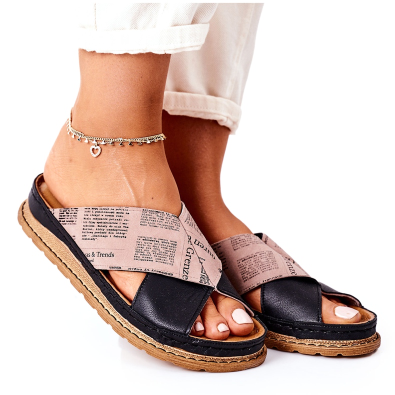 Maciejka 04986-01 Crno-smeđe profilisane kožne papuče smeđa