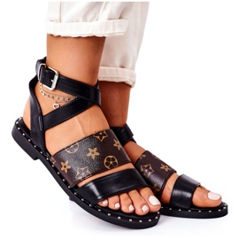 PS1 Crne Loretta sandale od ravne eko kože crna