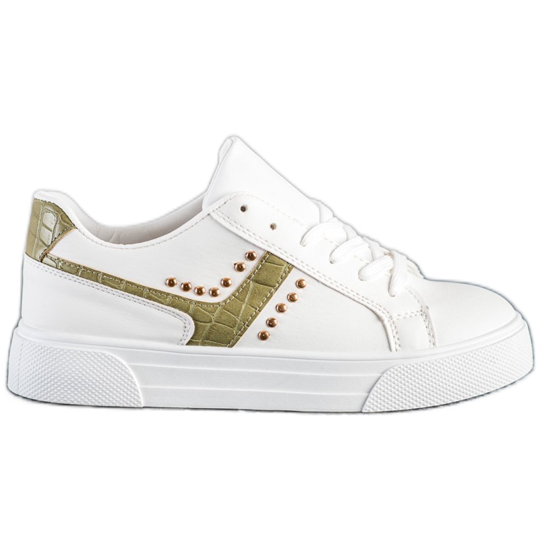 SHELOVET Vezane cipele sa zelenim umetkom bijela