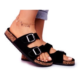 EVE Ženske papuče na plutu s kopčama Black Si Senor crna