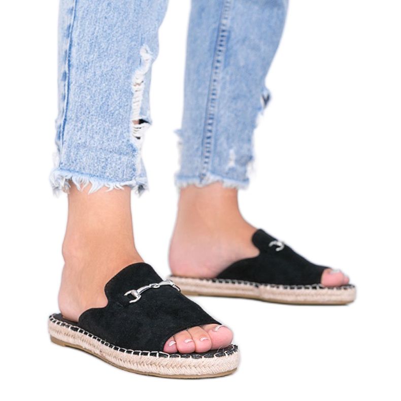 Crne papuče s Roseau kopčom crno