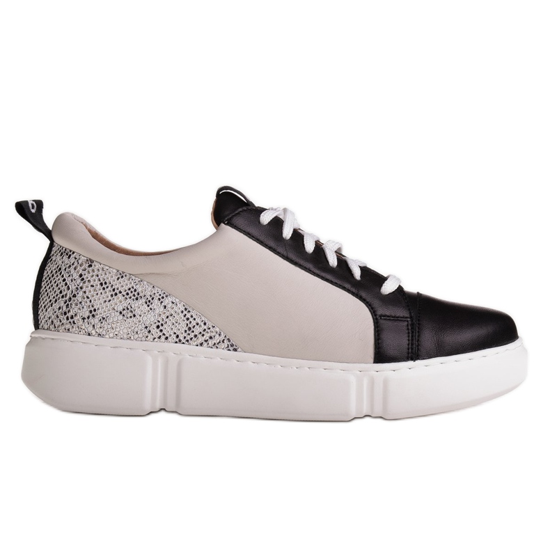 Marco Shoes Crne lagane kožne tenisice s umetkom bež crno