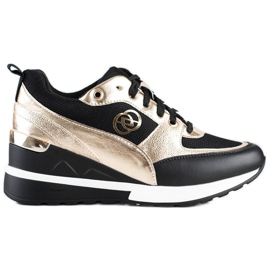 Evento Modne tenisice na klin crna zlatni