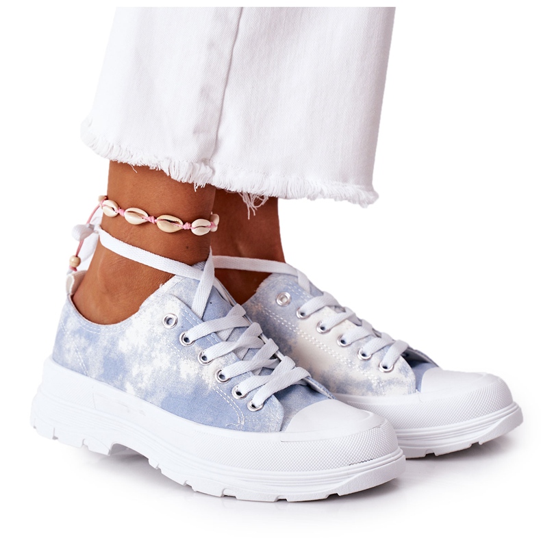 FJ1 Plave tenisice na platformi s efektom putovanja kroz vrijeme vezane boje bijela plava