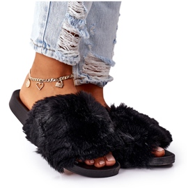 FJ1 Crne mekane gumene papuče s krznom crna
