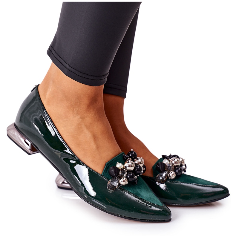 Ženske balerinke Laura Messi kožna zelena 2157