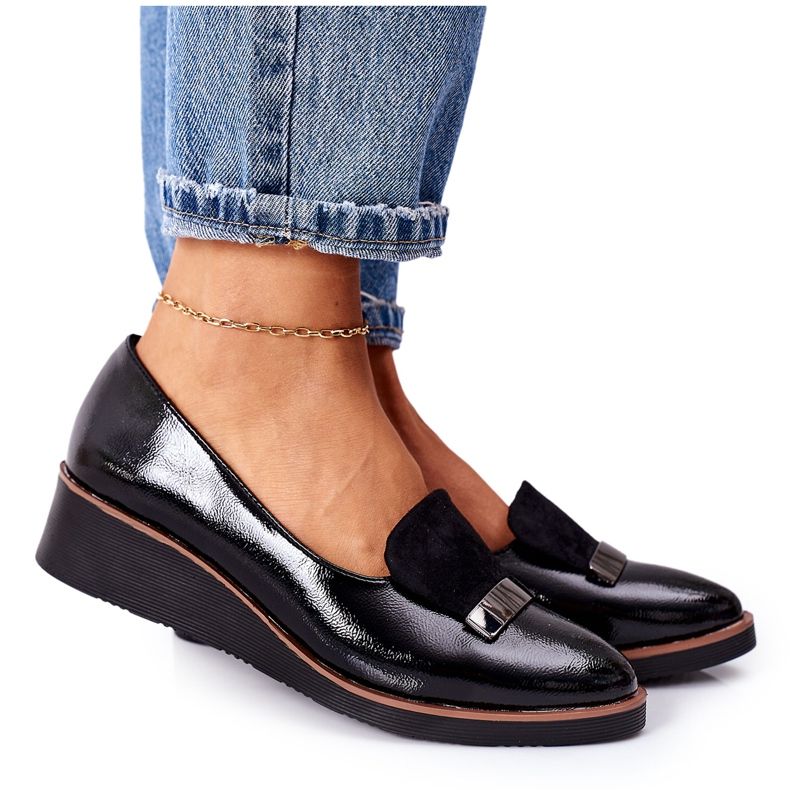 Lakirane cipele na klin POTOCKI 12032 Crna crno