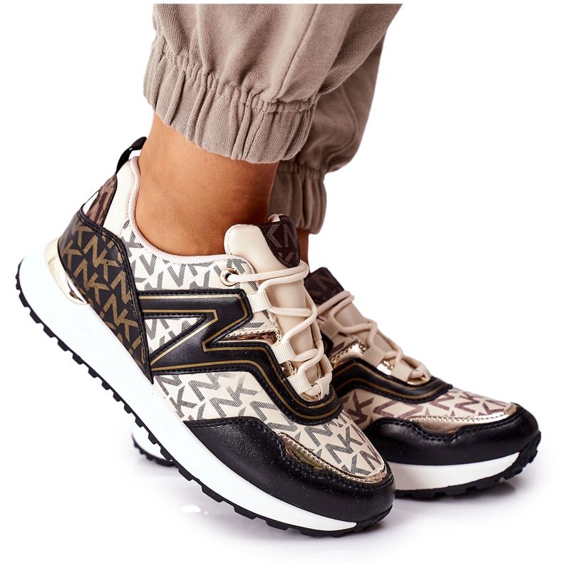 Sportske cipele Logowane Tenisice Bež i crne boje Always crno