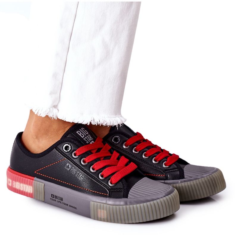 Ženske kožne tenisice Big Star II274134 Crne crno crvena