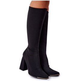 Čizme na potpetici od elastične tkanine Black Effect Wow crno