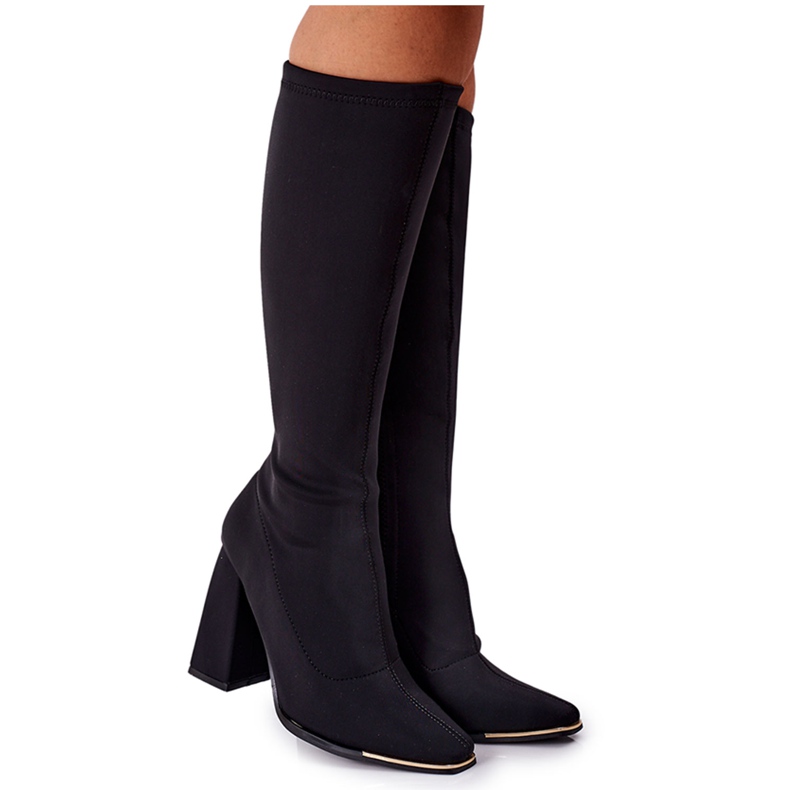 Čizme na potpetici od elastične tkanine Black Effect Wow crno