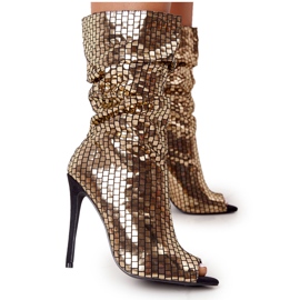 LU BOO Čizme na zlatnom noćnom izlasku na štikli zlatni