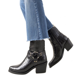 Crne kaubojske čizme po uzorku krokodilske kože Haley crno