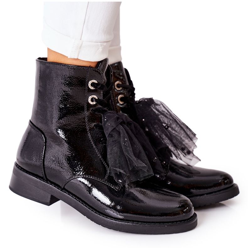 S.Barski Klasične ženske crne tople lakirane čizme La Grotta crno