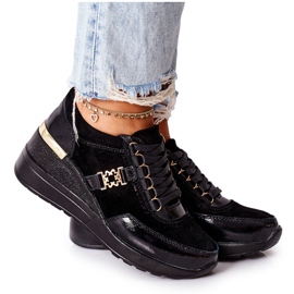 S.Barski Ženske kožne tenisice na klin crne Montessori crna