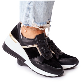 S.Barski Ženske kožne tenisice na klin crno -bijele Manitobe crna