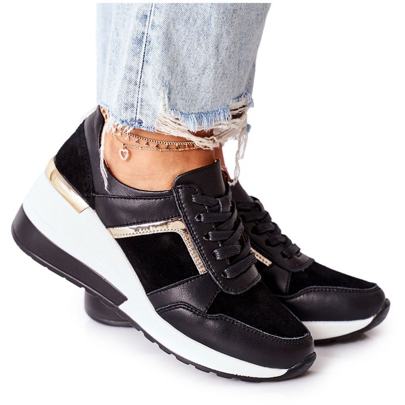 S.Barski Ženske kožne tenisice na klin crno -bijele Manitobe