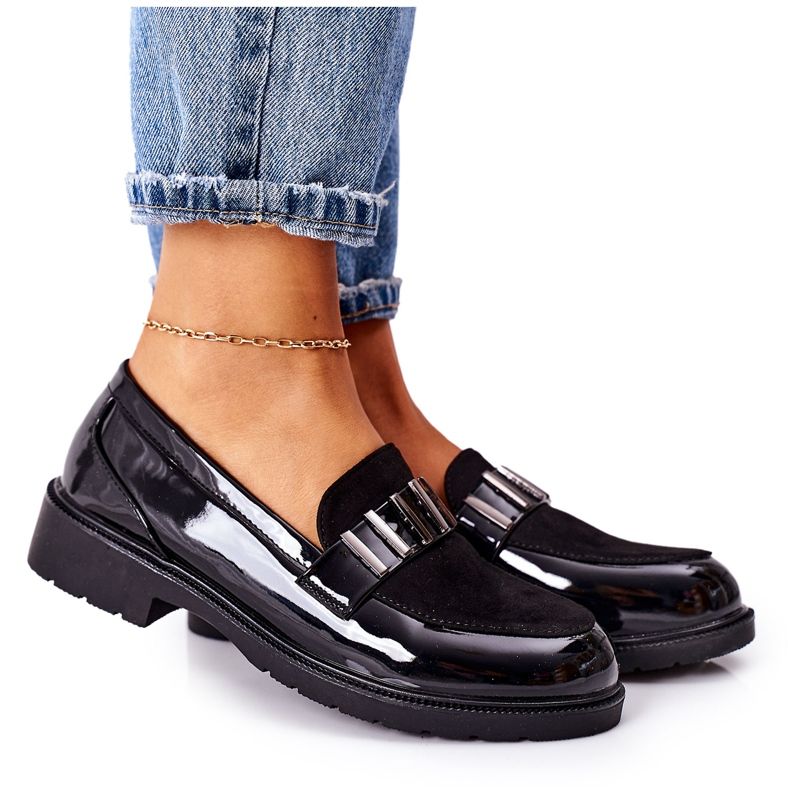 S.Barski Crne lakirane ženske broške Montius crno