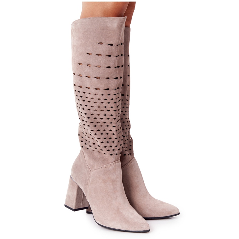 Ažurne čizme Lewski Shoes 2847 / B Beżowe bež