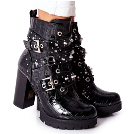 BM Čizme na post crnom lakiranom krokodilskom Wombridgeu crna