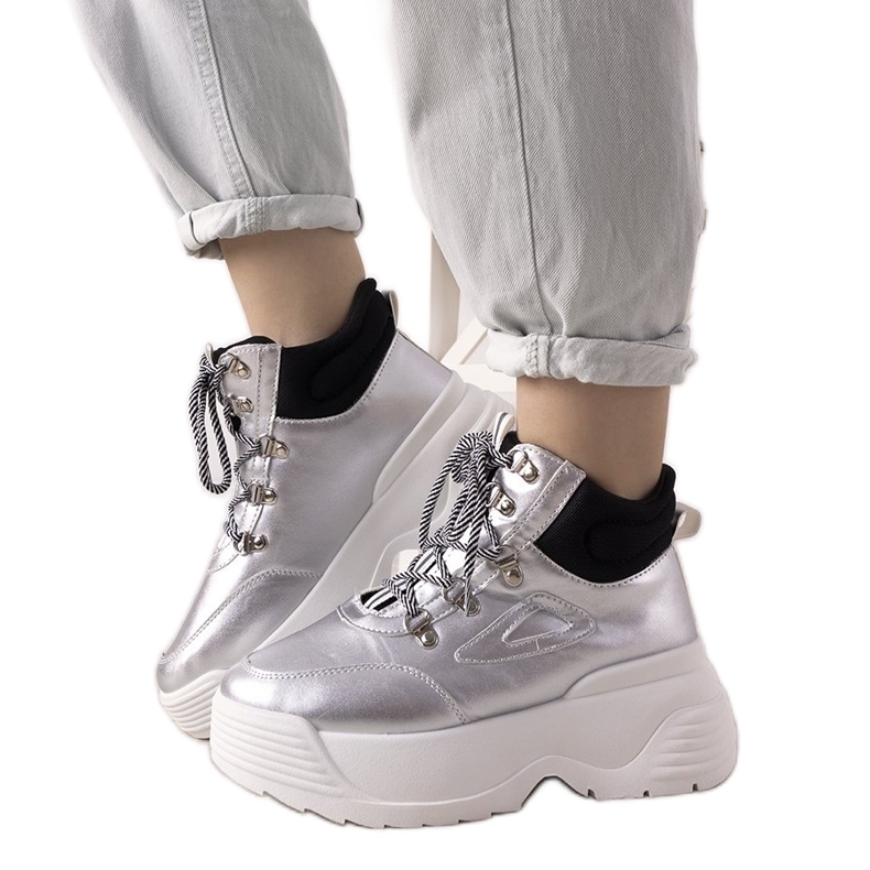 Srebrne tenisice na visokom potplatu Eloquence srebro