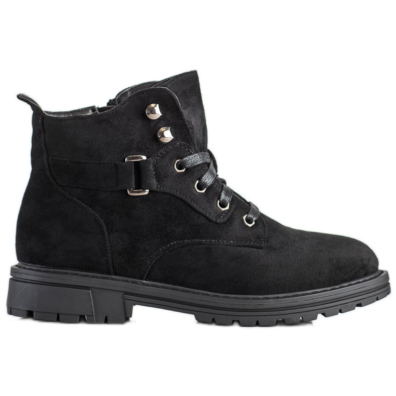 SHELOVET Čizme od antilopa na vezice crno