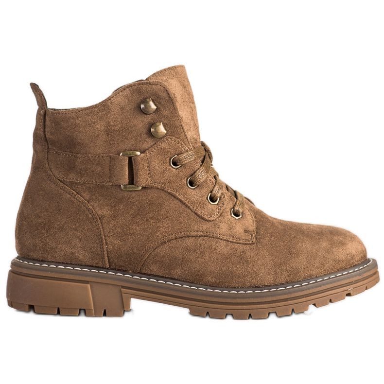 SHELOVET Čizme od antilopa na vezice smeđa