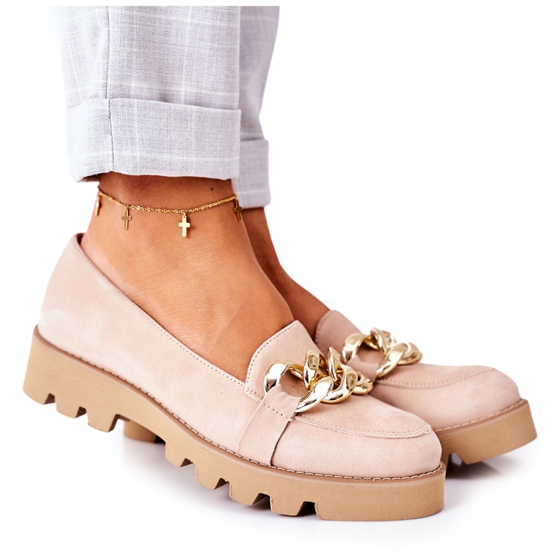 Mokasine od antilopa Lewski Shoes 3040 Cappuccino bež zlatna