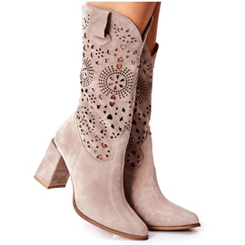 Lewski Shoes Ženske kožne čizme na petu Cappuccino Lewski 2923 Pick Me Up bež