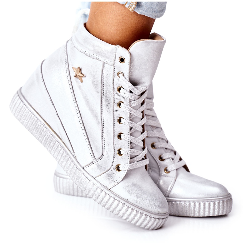 Lewski Shoes Ženske sportske kožne cipele Lewski Silver 3079 srebro