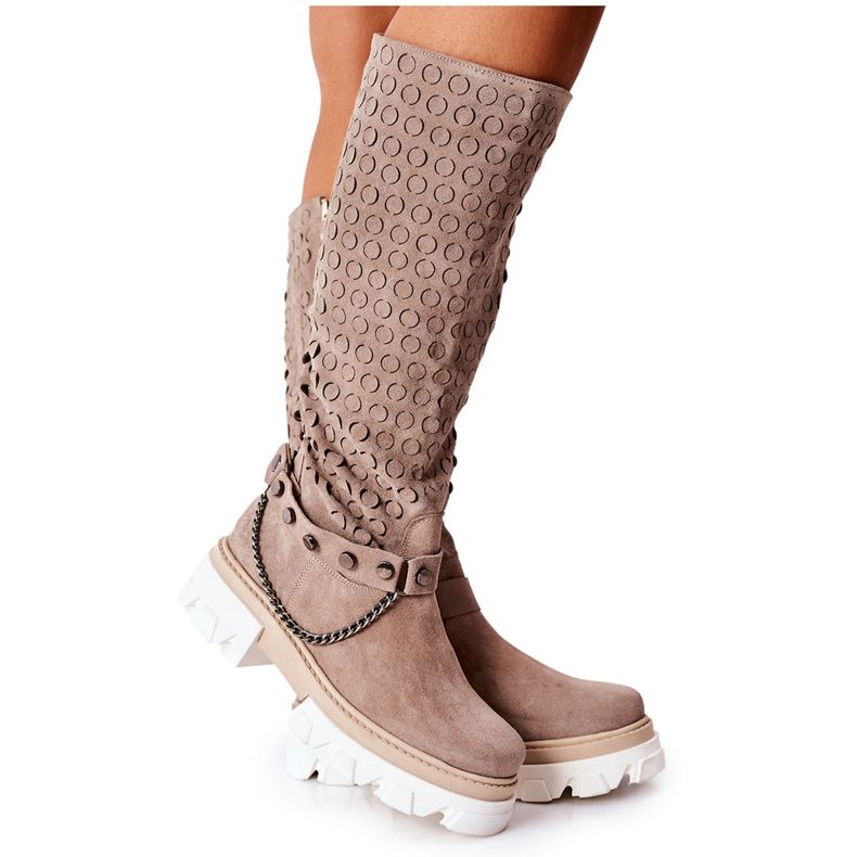 Lewski Shoes Ženske kožne čizme Lewski Cappuccino Suede 2866 smeđa